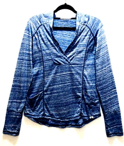PrAna Womens Medium Blue Space Dye Demi Top Lightweight Hoodie Pockets - Picture 1 of 6