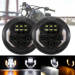 2x 7 inch LED Headlight Projector DRL For Harley Honda Yamaha Motorcycle - Foto 1 di 10