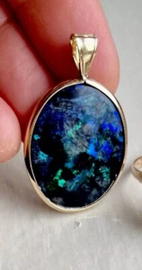 Large Blue Black Australian Opal 14k Solid Gold Pendant Authentic Natural 9 CT ! - Picture 1 of 10