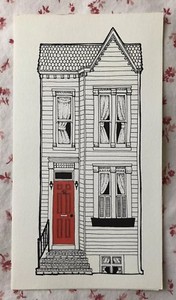Vintage Greeting Card Invitation Victorian House by Artist Rachael Peden