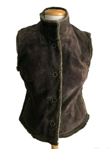 Eddie Bauer Suede Vest Women Size Medium Brown Color Faux Fur Lining - Picture 1 of 6