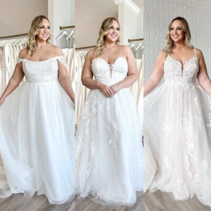 Satin Plus Size Wedding Dresses Off the Shoulder A Line Beach Boho Bridal Gowns - Picture 1 of 15