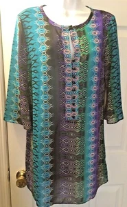 NICOLE MILLER Tunic Top Jewel Tones Blouse Swimsuit Cover Green Purple Pink Sz S - Picture 1 of 7