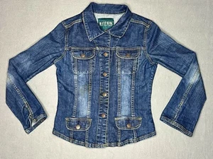 Bitten Sarah Jessica Parker Button Front Collared Split Cuff Denim Jean Jacket L - Picture 1 of 23