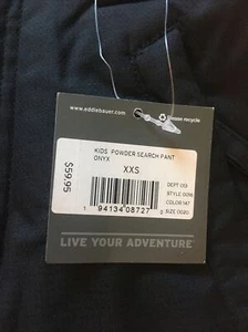 New Eddie Bauer Kids Powder Search Pant Onyx Size XXS 4 Black Snow Pants Toddler - Picture 1 of 12