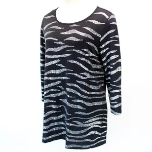 Joan Vass Plus Size Black Animal Sequin Long Sleeve Blouse Tunic Top 2X - Picture 1 of 10