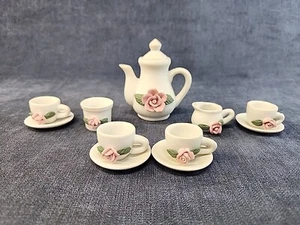 Bisque Porcelain w/ Rose Childs Play Tea Set 4 Cups, Creamer, Sugar & Pot mABX - Picture 1 of 4