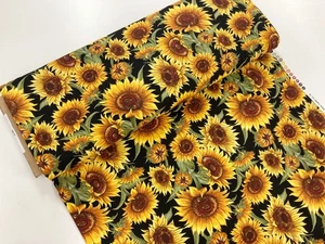 Sunflower Cotton Fabric Large Floral Yellow Autumn Harvest Patchwork Quality - Picture 1 of 4