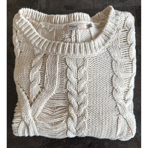 Silver Jeans Co Size M Cream Cable Knit Distressed Shredded Sweater Boho Coastal - Picture 1 of 8