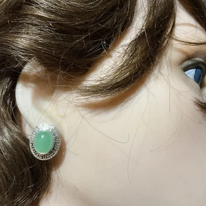 Ohrstecker Burma Jade Eisgrün STERLINGSILBER - Bild 1 von 4