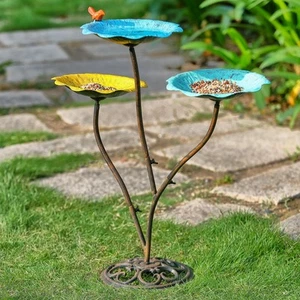 Cast Iron Pedestal Bird Bath Feeder Combo for Outside, Heavy Duty Outdoor Bir... - Picture 1 of 5