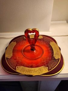 1930s Paden City Glass RARE Company Delilah Bird Ruby Red Glass Center Handled - Picture 1 of 12