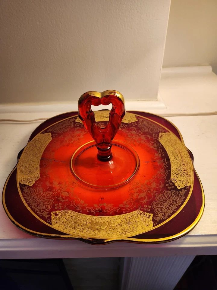 1930s Paden City Glass RARE Company Delilah Bird Ruby Red Glass Center Handled - Image 1 of 4