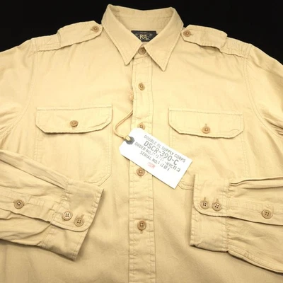 RRL Ralph Lauren Shirt Mens L Khaki Military Utility Long Sleeve Cotton Button - Image 1 of 4