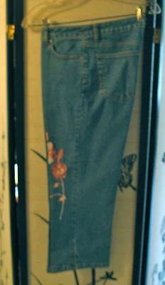  Отличный 5 карман хлопок спандекс укороченные укороченные джинсы с вышивкой размер 6 новый - Изображение 1 из 4