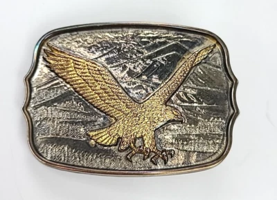 Vintage American Eagle Belt Buckle Silver & Gold Toned mountains - Image 1 of 4