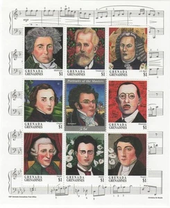 Grenadines - 1997 - Musicians Sheet of 9 Stamps - MNH - Picture 1 of 1