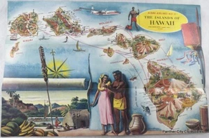 1960s Vintage Aloha Airlines Tourist Color Map Of Hawaii Honolulu Airport - Picture 1 of 5
