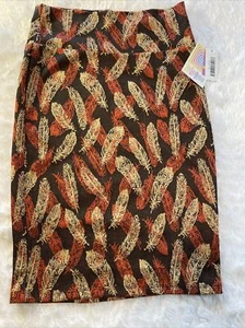 LulaRoe Cassie Brown Skirt, Pull-on, Feather pattern,  XS, Knee Length, NWT - Picture 1 of 6