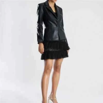 BCBGMaxAzria Black Cruz Faux Leather Blazer Jacket Size S Soft shell Biker - Image 1 of 4