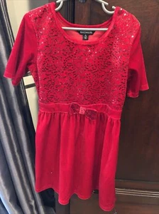 New George Girls Red Velvet Sequin Short Sleeve Christmas Dress Size M NWOT - Picture 1 of 5