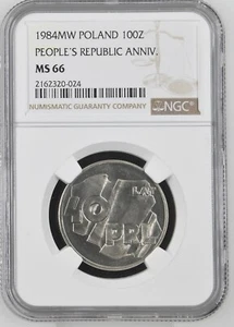 1984 MW Poland 100 Zlotych People's Republic Anniversary - NGC MS 66 - Picture 1 of 2