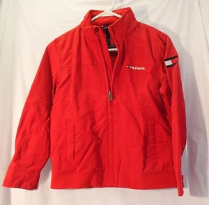 Tommy Hilfiger Red Nylon Windbreaker Hooded Light Jacket Youth M 8-10 - Picture 1 of 8