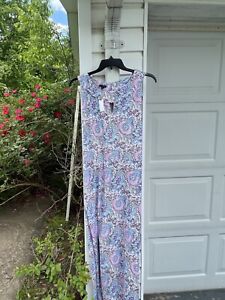 NWT Talbots Pretty White Blues Lavender Paisley Keyhole Sleeveless Maxi Dress 