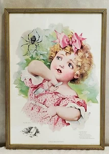 Maud Humphrey Framed Print Little Miss Muffet And Spider Wall Art Nursery Rhyme - Picture 1 of 7