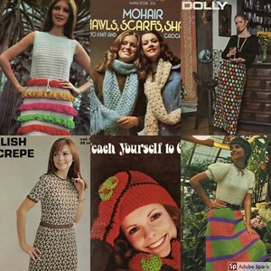 Vintage Crochet or Knit Fashion Pattern Leaflets 1970s Men Women Kid You Pick - Picture 1 of 116