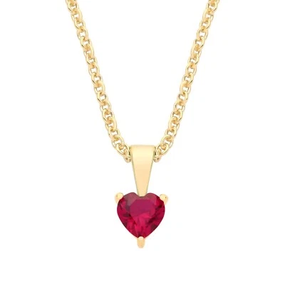 9ct Yellow Gold Created Ruby Heart Solitaire Pendant July Birthstone + 18" Chain - Image 1 of 4