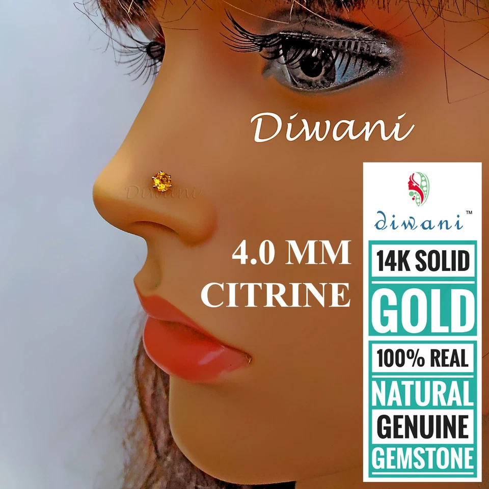 Tornillo perno perno perno de nariz de citrino natural de 4,0 mm labio labret tragus Foto 1 de 4