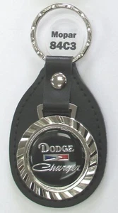Black Dodge CHARGER 84C3 Royal Classic Leather Key Ring 1981 1982 1983 1984 1985 - Picture 1 of 6