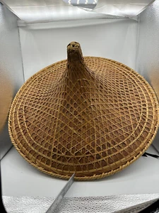 Cappello vintage asiatico conico foglia rattan risciò coolie cinese cantonese fatto a mano - Foto 1 di 16