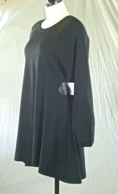 VESTIDO TÚNICA REBECCA MOSES vintage años 80 negro lana punto dobladillo sumergido cinturón cuero S Foto 1 de 4