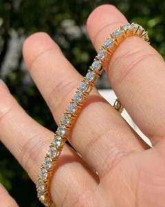Solid 14K Yellow Gold 4.50 Ct Round Cut Genuine Moissanite Tennis Bracelet - Picture 1 of 7