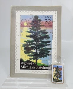 Nuevo rompecabezas de 22 centavos con solapa esmaltada de estampillas USPS del estado de Michigan y postales  - Imagen 1 de 10