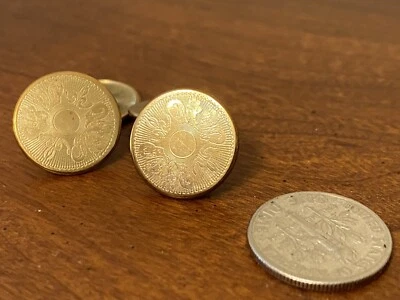 Vintage Art Deco Round Gold Tone Bridge Connection Chain Cufflinks - Image 1 of 2