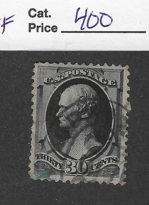 US Scott # 154,30 cent black, Alexander Hamilton,1870, VF-XF, scv. $400 - Image 1 of 2