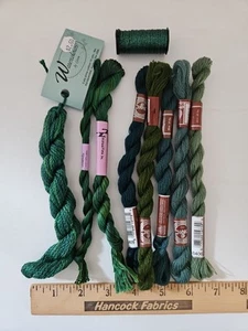 MIXED LOT OF 9 Threads for Needlepoint Caron Watercolours DMC Wool Kreinik GREEN - Picture 1 of 5