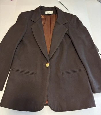 Blazer informal de esquina para mujer marrón 100 % lana con un botón con hombrera talla 4 Foto 1 de 4
