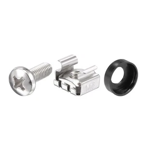 Jeu de 20 écrous de cage pour rack serveur M6x16 mm ton argent, vis de montage - Photo 1/4