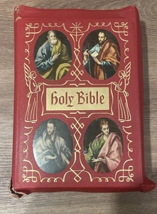 VTG 1955 HOLY BIBLE Holy Angels Edition Roman Catholic Red Leather Gold Gilded - Picture 1 of 13