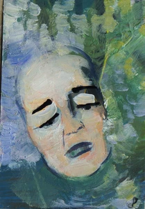 ACEO acrylic oil painting original abstract portrait by Dora Pilssala - Picture 1 of 1