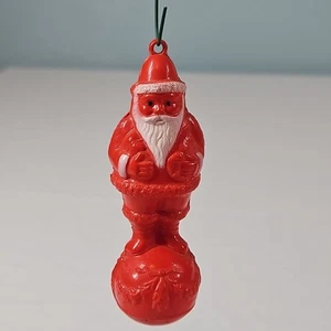 Vintage Christmas Ornament Irwin Plastic Celluloid SANTA ON BALL Ornament 4" USA - Picture 1 of 4