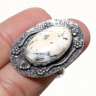 Dendritic Opal Gemstone Ring Handmade Unique Thanksgiving Gift Jewelry 7" FR 271 - Image 1 of 4
