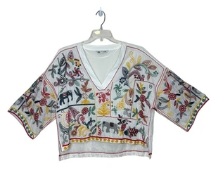 Zara Cropped Oversized Boxy Fit Embroidered Top Size Small Boho Artsy - Picture 1 of 9