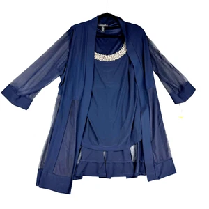R & M Richards Jacket Cardigan Women's 16W Blue 2 Piece Set Embellished Neckline - Picture 1 of 12