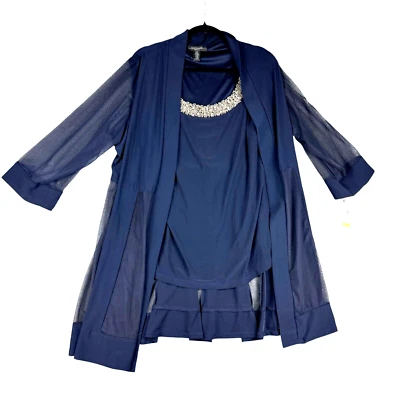 R&M Richards Chaqueta Cárdigan Mujer 16W Azul Conjunto de 2 Piezas Escote Adornado Foto 1 de 4