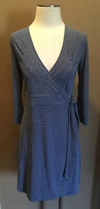 Isaac Mizrahi XS Blue Print V Neck Office Core Wrap Dress W 3/4 Sleeves - Picture 1 of 12